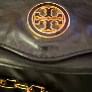 Tory Burch Black Leather Bag with Gold Accents